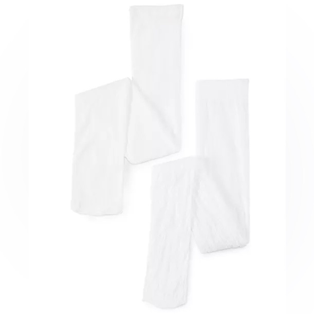 Trimfit Girls Stretchy Fit Tights 2-Pack White Solid & Lace NWOP